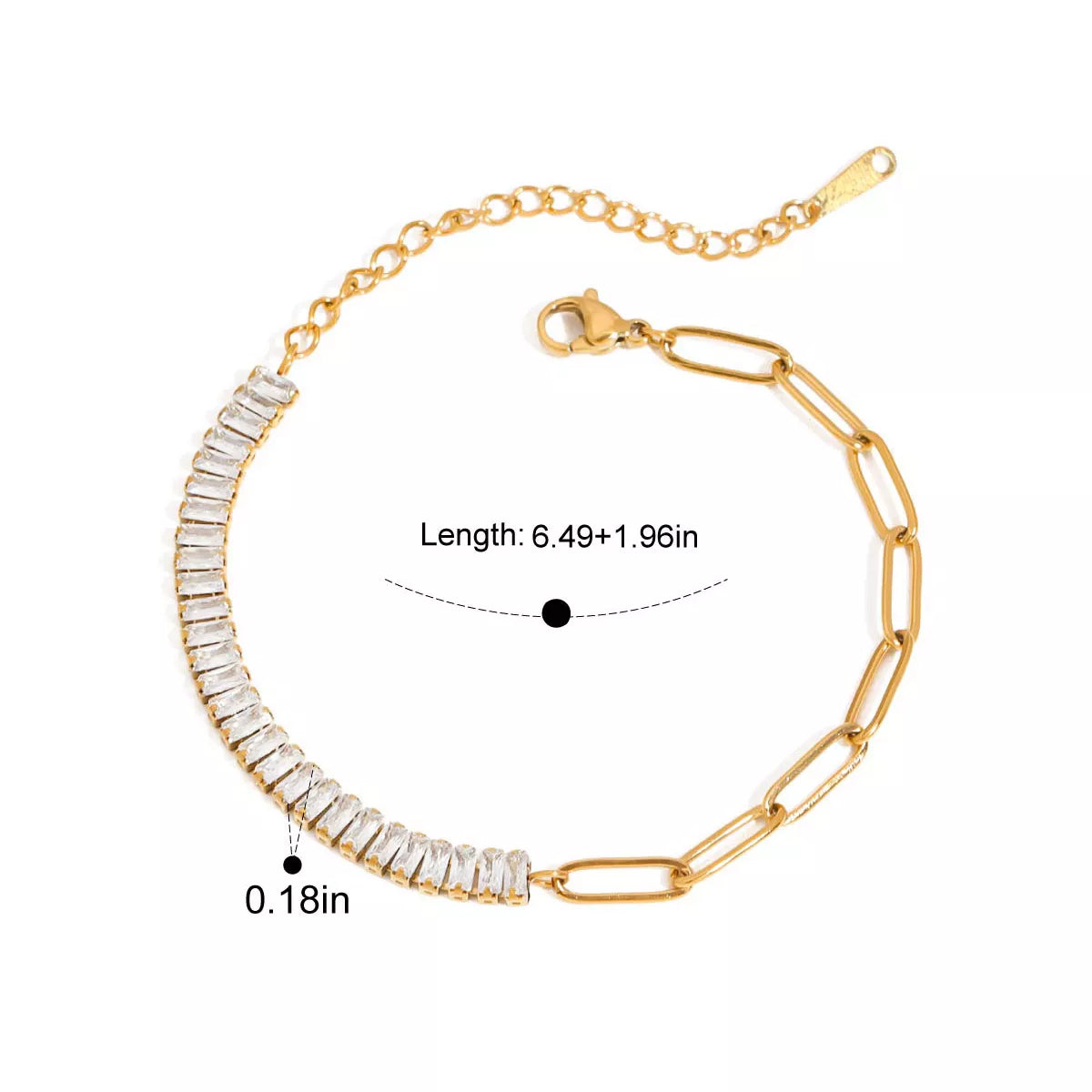 18K Gold-Plated Stainless Steel Rhinestone Chain Bracelet in Style C - women's chain bracelet