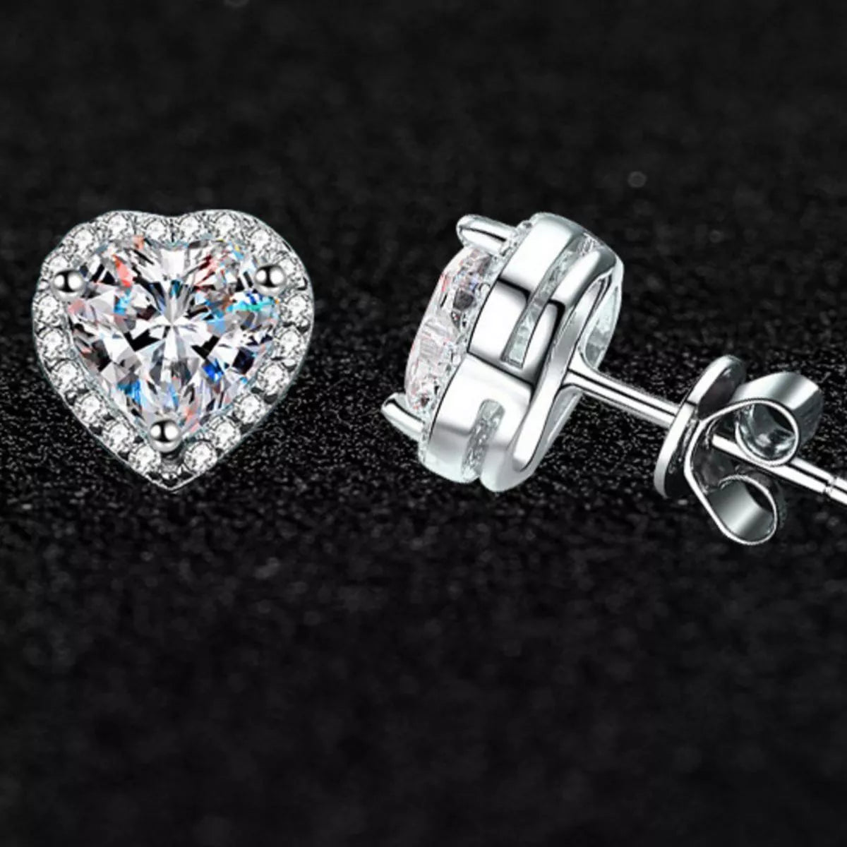 2 Carat Sterling Silver Moissanite Heart Earrings - alternate earring view