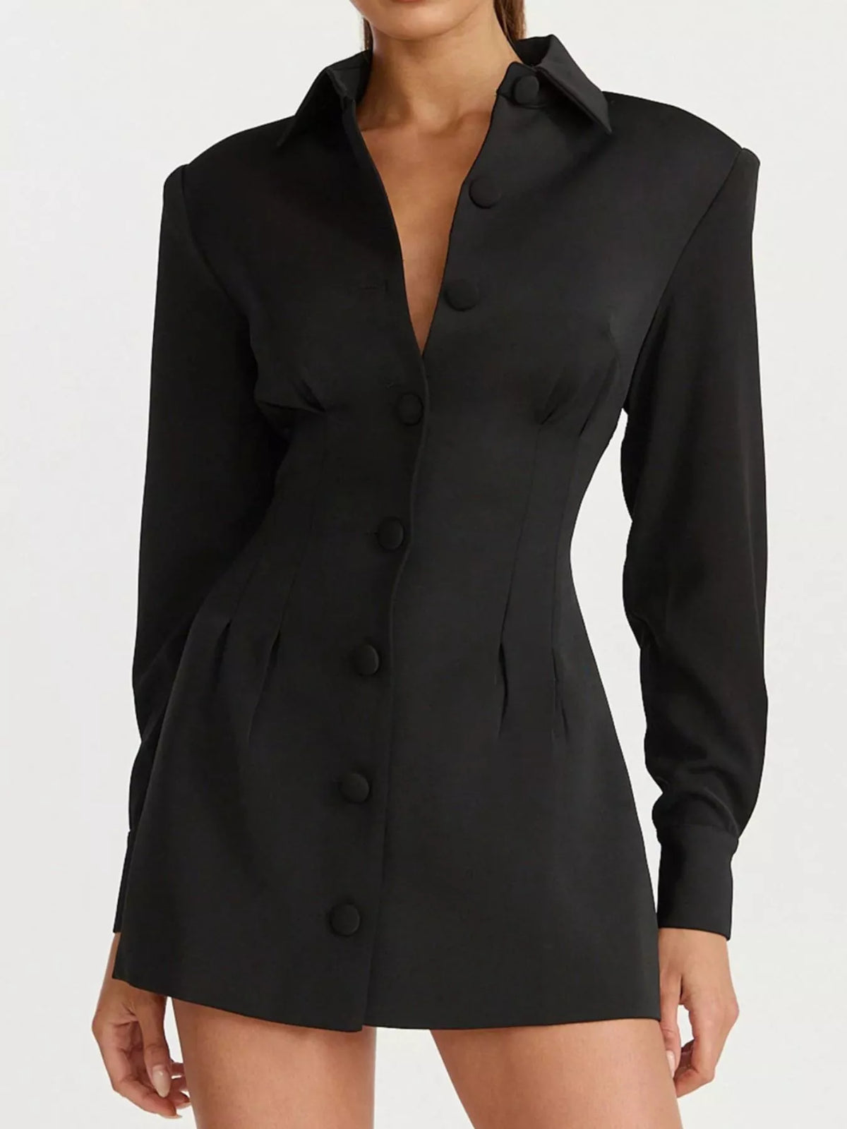 Corset-Style Button-Down Blazer Dress in Brown - Blossom's