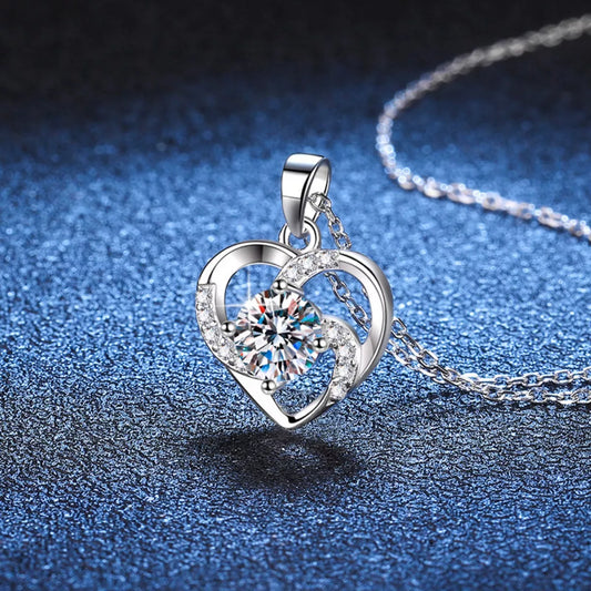 Sterling Silver Zircon Heart Necklace in Silver - women's necklace