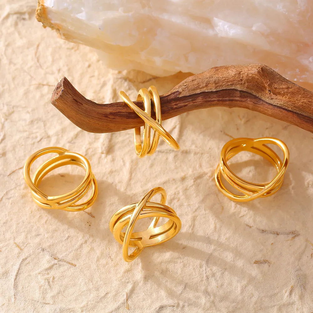 18K Gold-Plated Crisscross Ring in Gold - women's ring