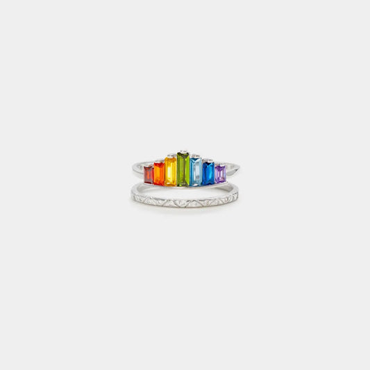 Zircon Sterling Silver Double-Layered Ring in Rose Gold - women's ring