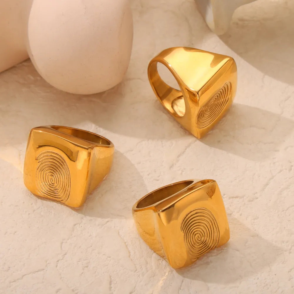 Titanium Steel Fingerprint Signet Ring in Gold - women's signet ring