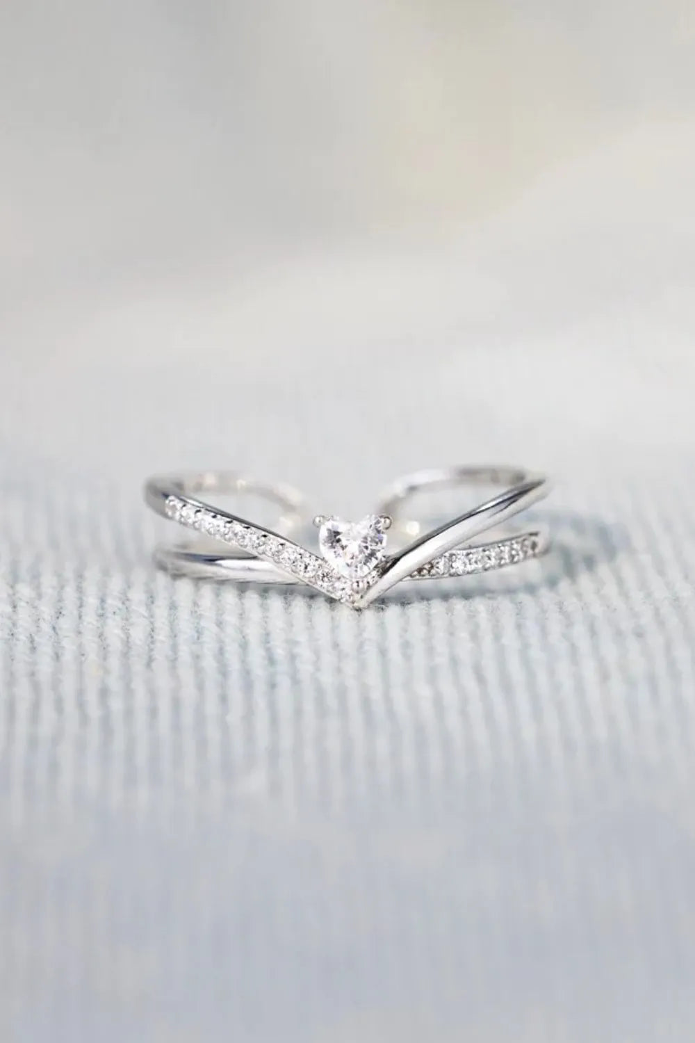 Sterling Silver Inlaid Zircon Heart Open Ring - alternate ring view