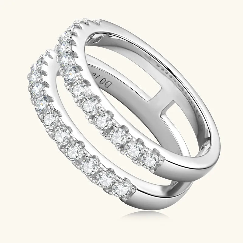 Sterling Silver Moissanite Double Layered Ring in Gold - women's ring