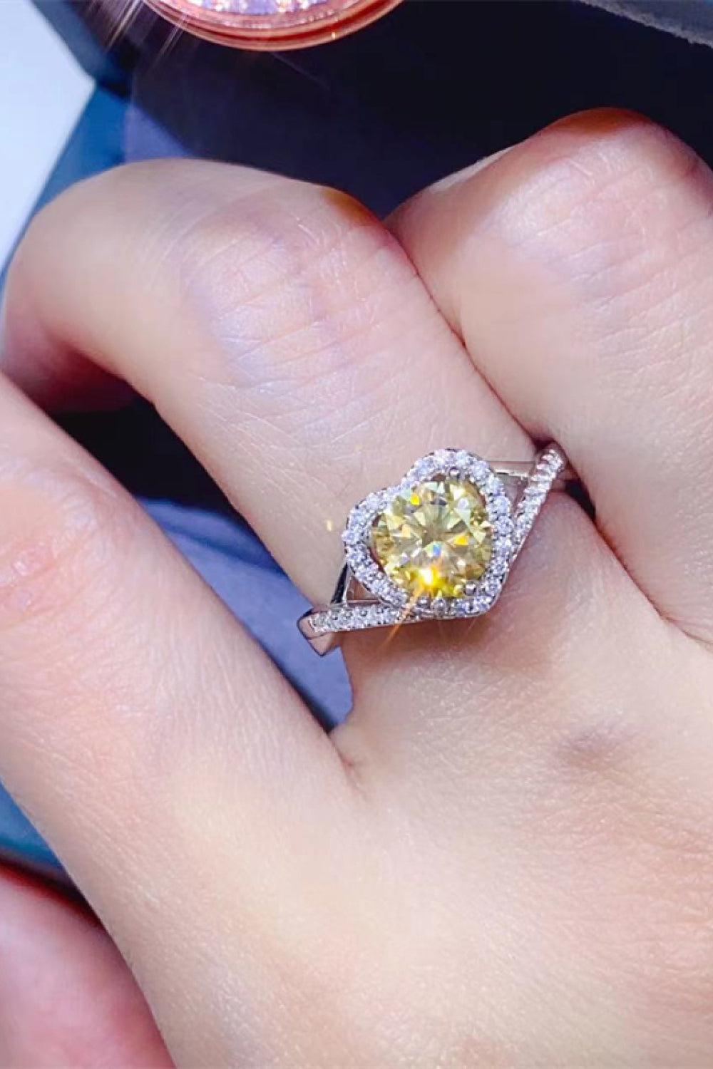 Adored 1 Carat Moissanite Sterling Silver Heart Ring in Yellow - women's ring