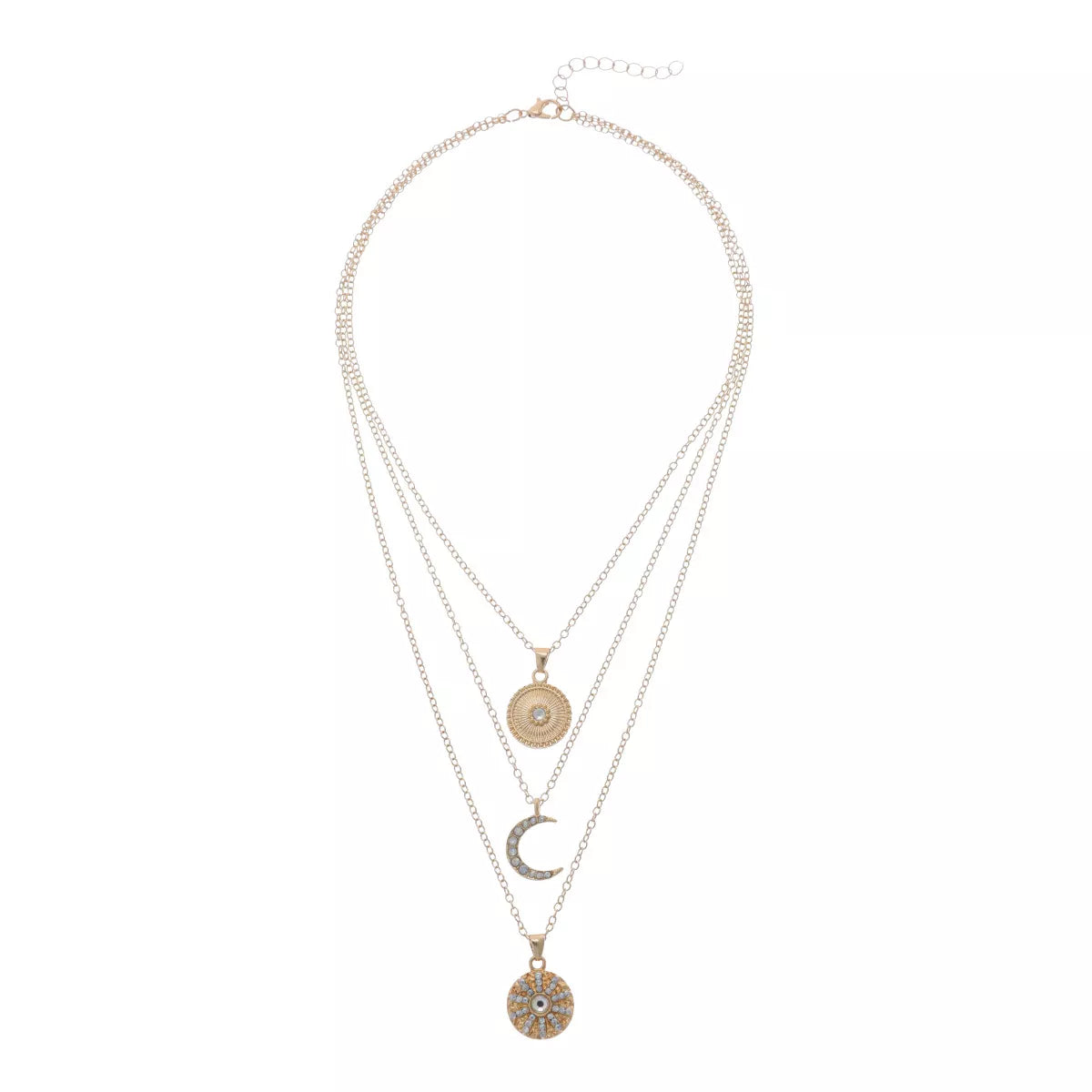 Multi-Layered Gold-Tone Moon and Coin Pendant Necklace - alternate necklace view