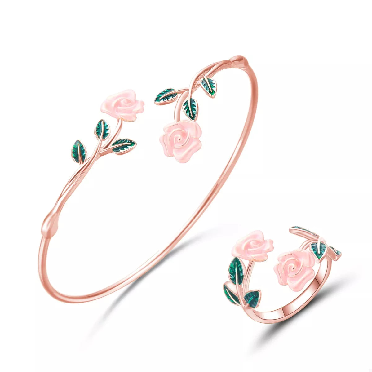 Rose Bypass Ring and Bracelet Set - alternate jewelry view