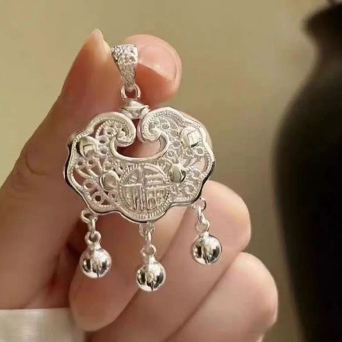 Sterling Silver Lock Pendant Necklace - alternate necklace view