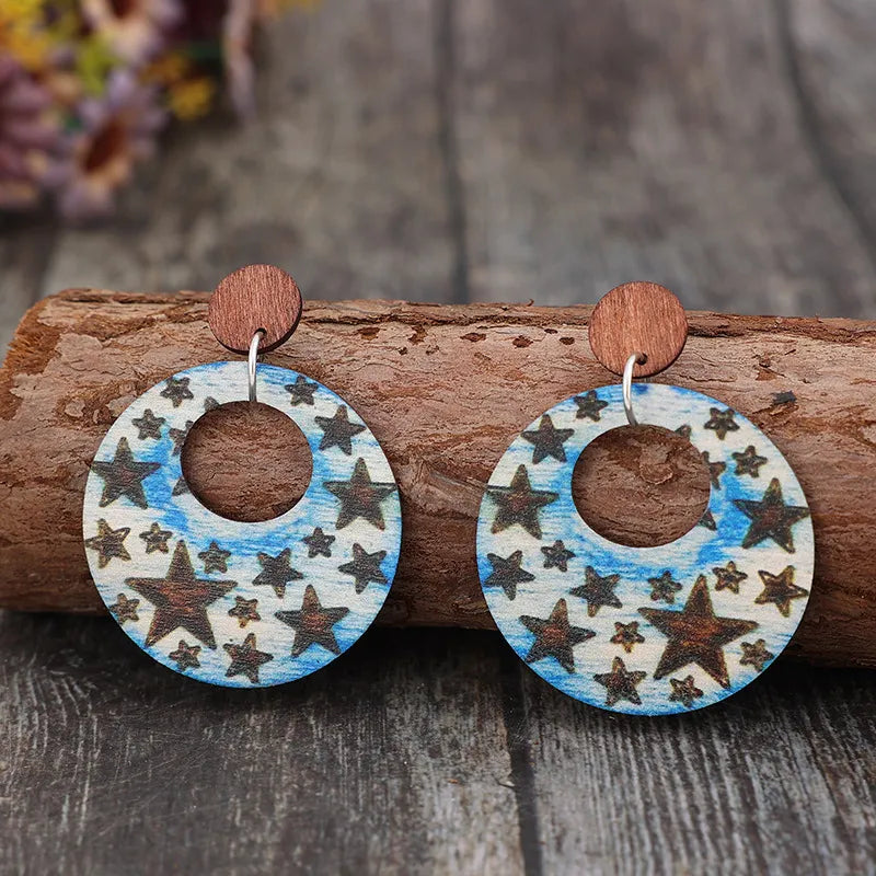 Cutout Star Print Wooden Dangle Earrings in Multicolor - women's dangle earrings
