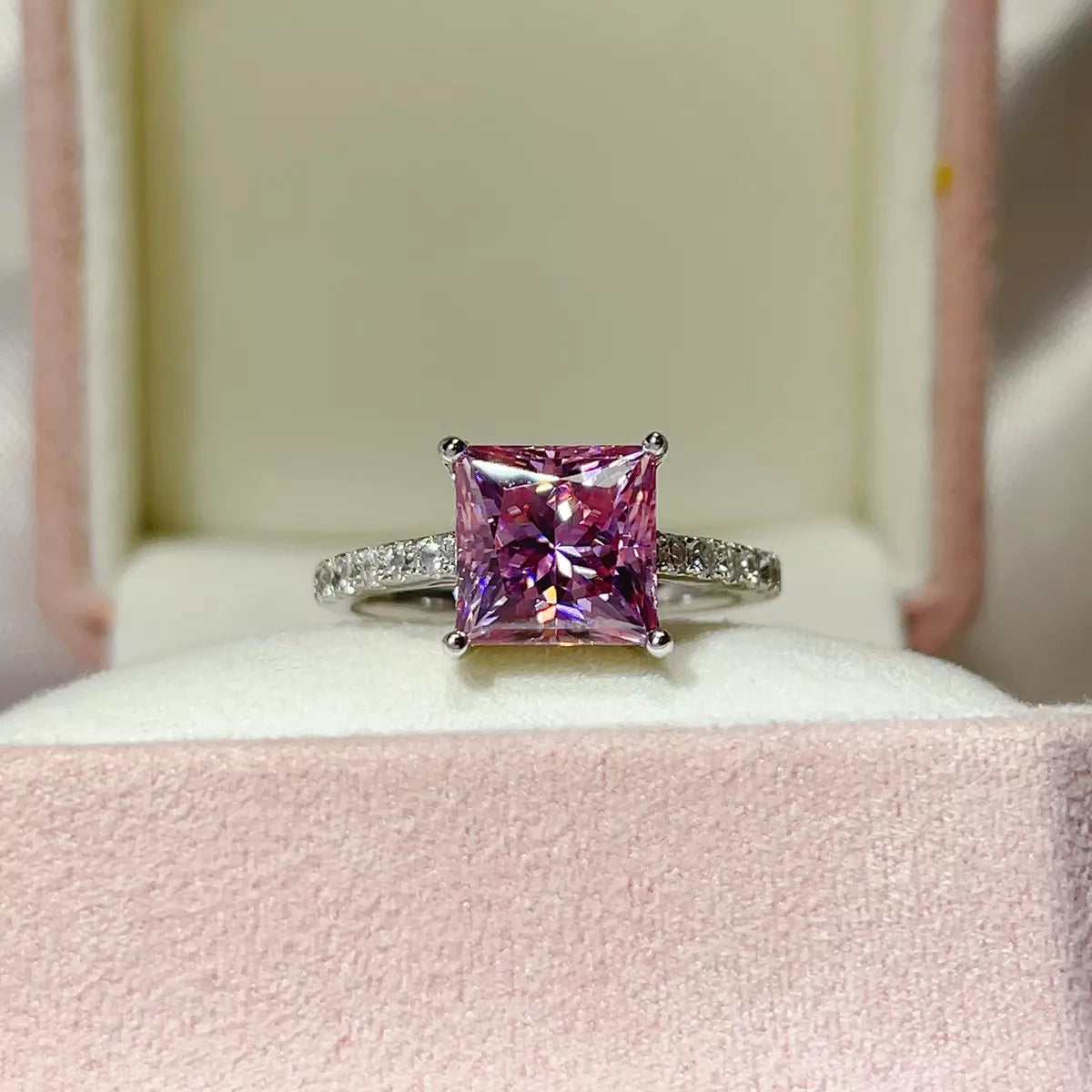 2 Carat Sterling Silver Moissanite Ring in Pink Purple - women's ring