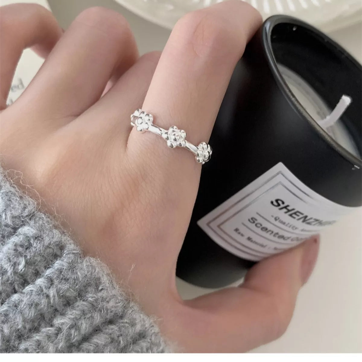 Sterling Silver Flower Ring in Silver - women's ring