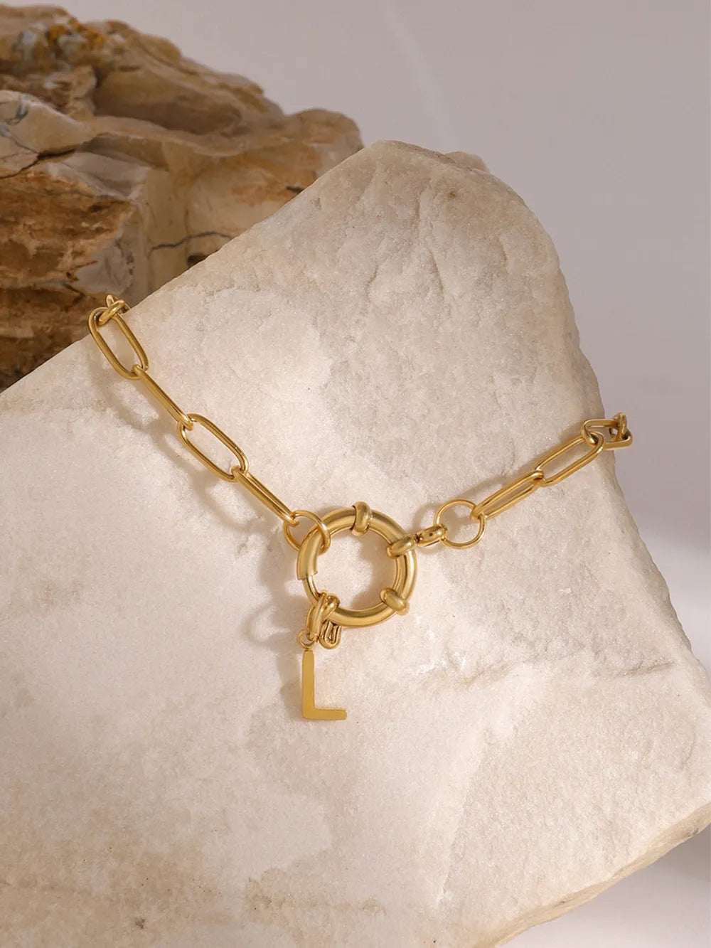 18K Gold-Plated Stainless Steel Letter L Bracelet - alternate jewelry view