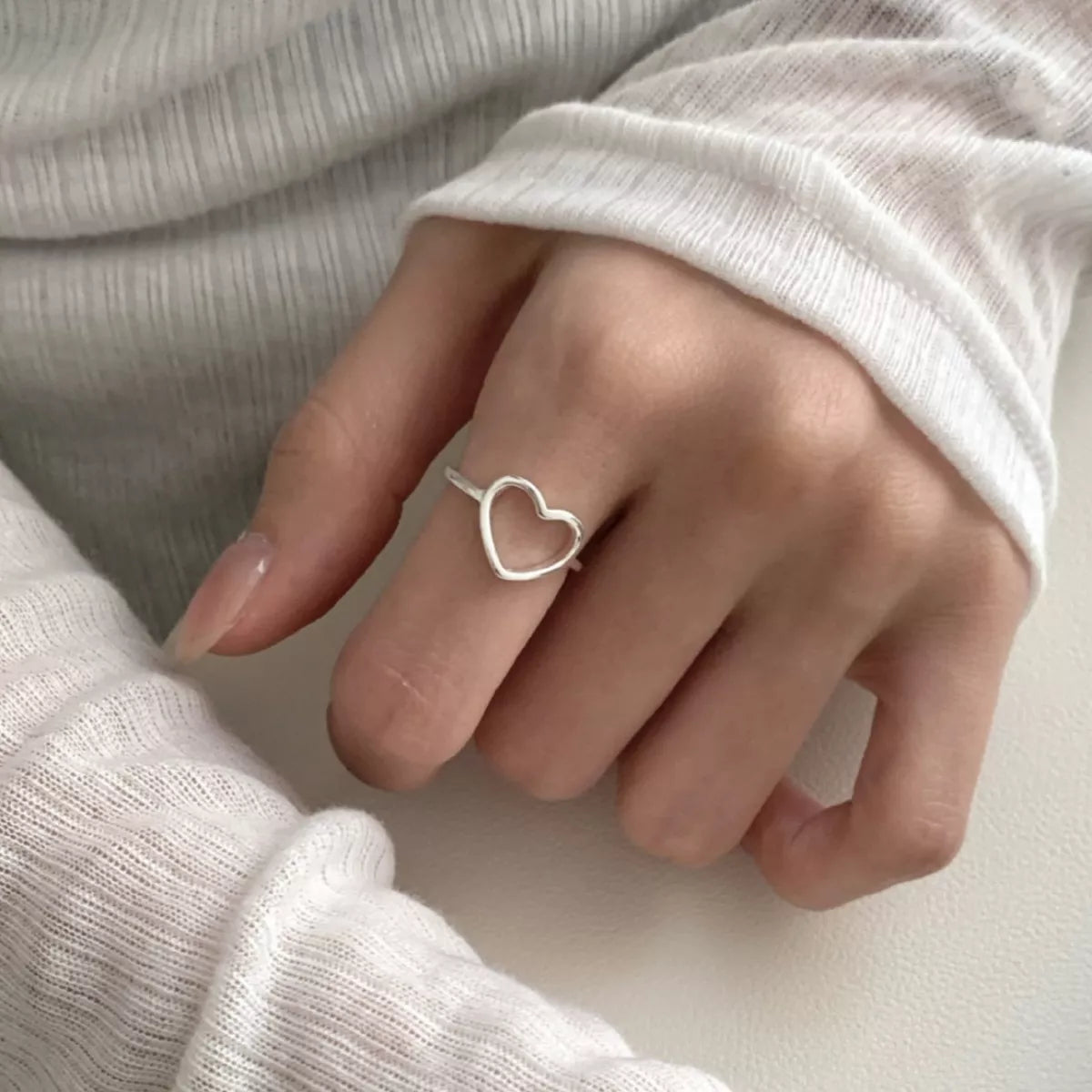 Sterling Silver Heart Open Ring - alternate ring view