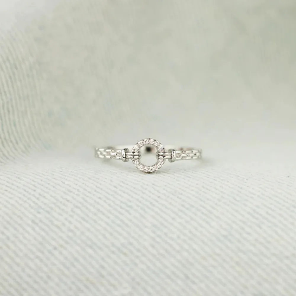 Inlaid Zircon Sterling Silver Ring in Silver - women's ring