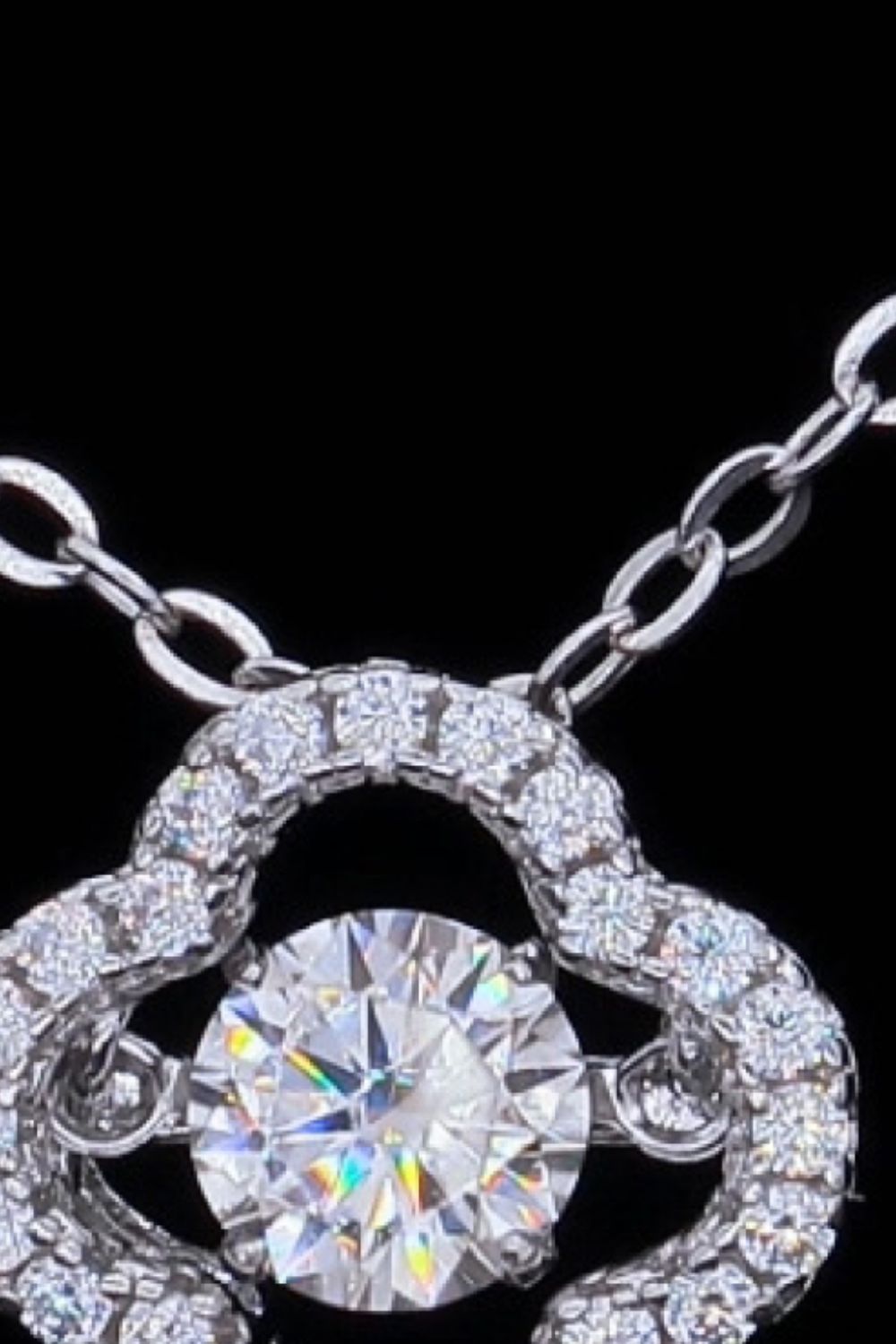 Sterling Silver Moissanite Flower Pendant Necklace - alternate necklace view