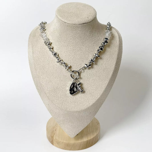 Chunky Gemstone Pendant Necklace in Black - women's pendant necklace