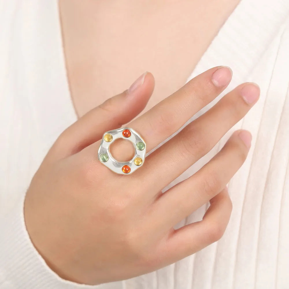 Titanium Steel Glass Bead Ring - alternate ring view