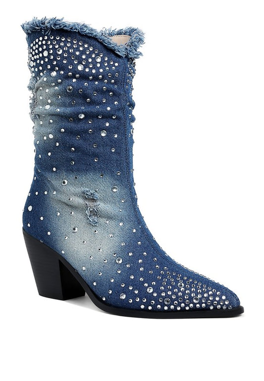 Diamante & Rhinestones Denim Boots