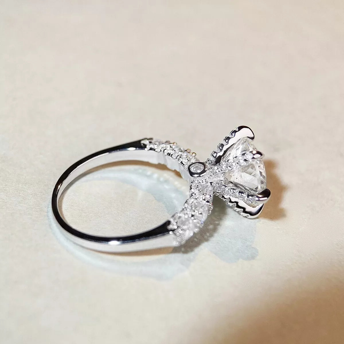 3 Carat Sterling Silver Moissanite Geometric Ring in Silver - women's ring