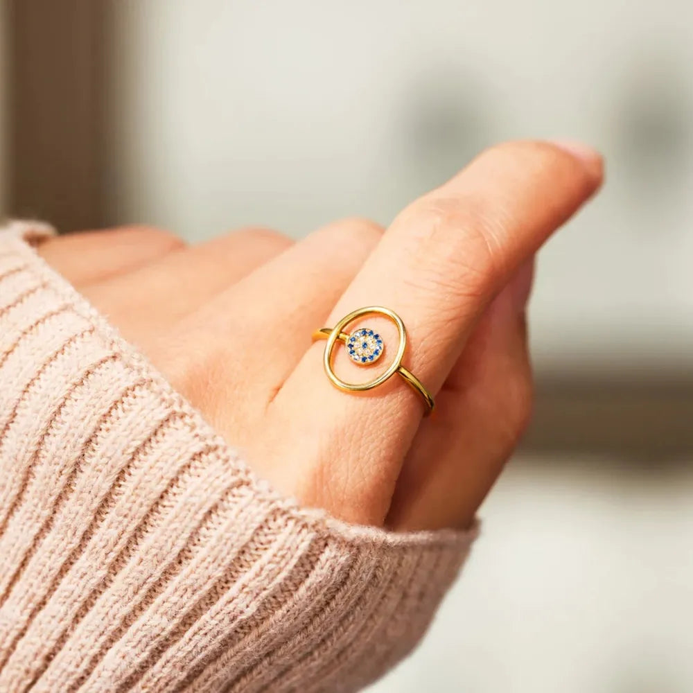 Sterling Silver Evil Eye Ring in Gold - women's ring