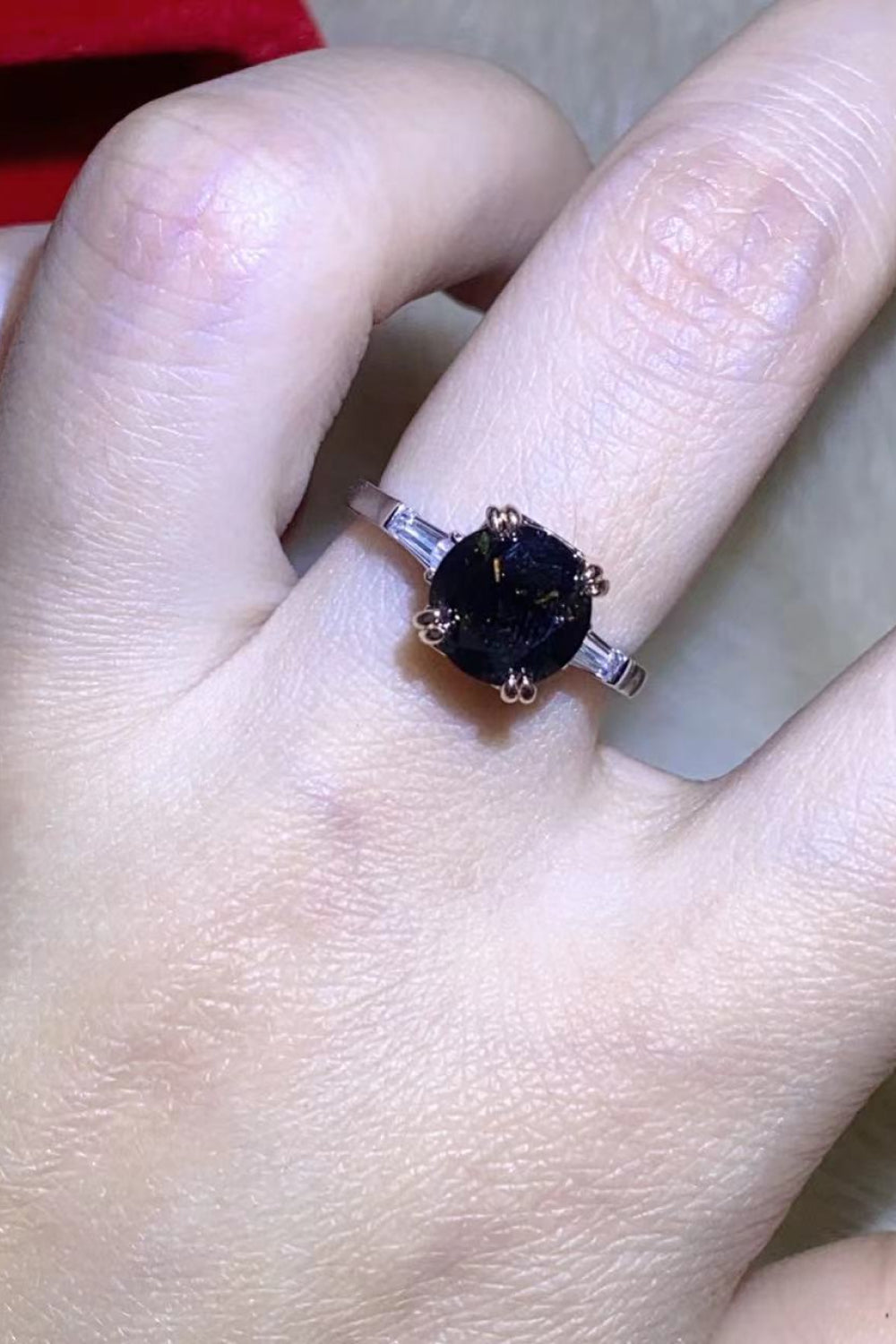 2 Carat Black Moissanite Platinum-Plated Ring in Black - women's ring