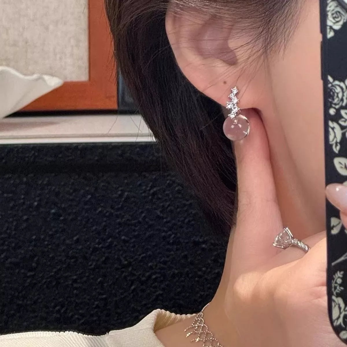 Crystal Ball Drop Earrings in Silver - women's drop earrings
