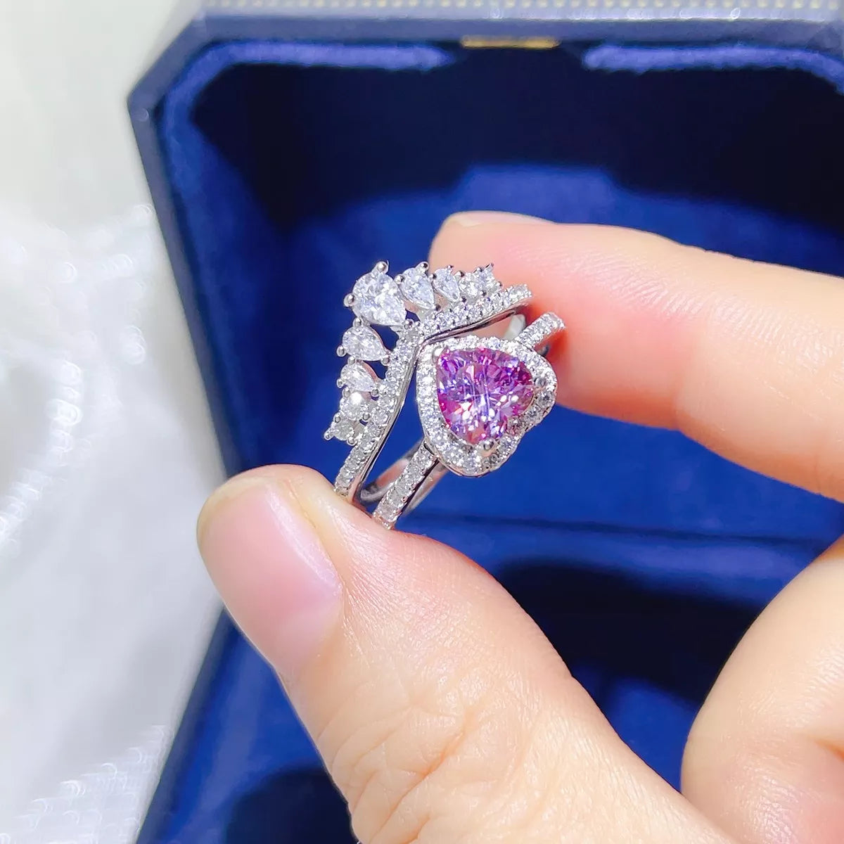 2 Carat Moissanite Sterling Silver Ring Set in Pink Purple - women's ring