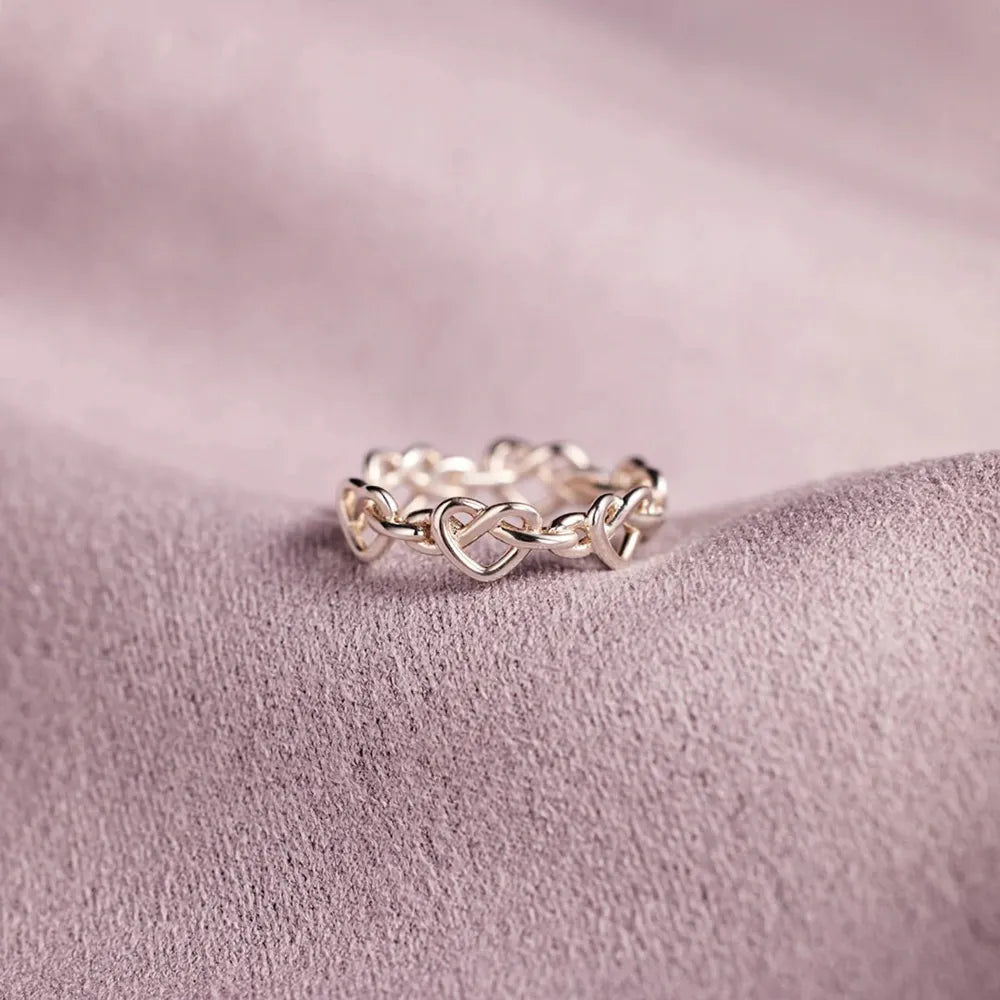 Knotted Hearts Sterling Silver Open Ring - alternate ring view