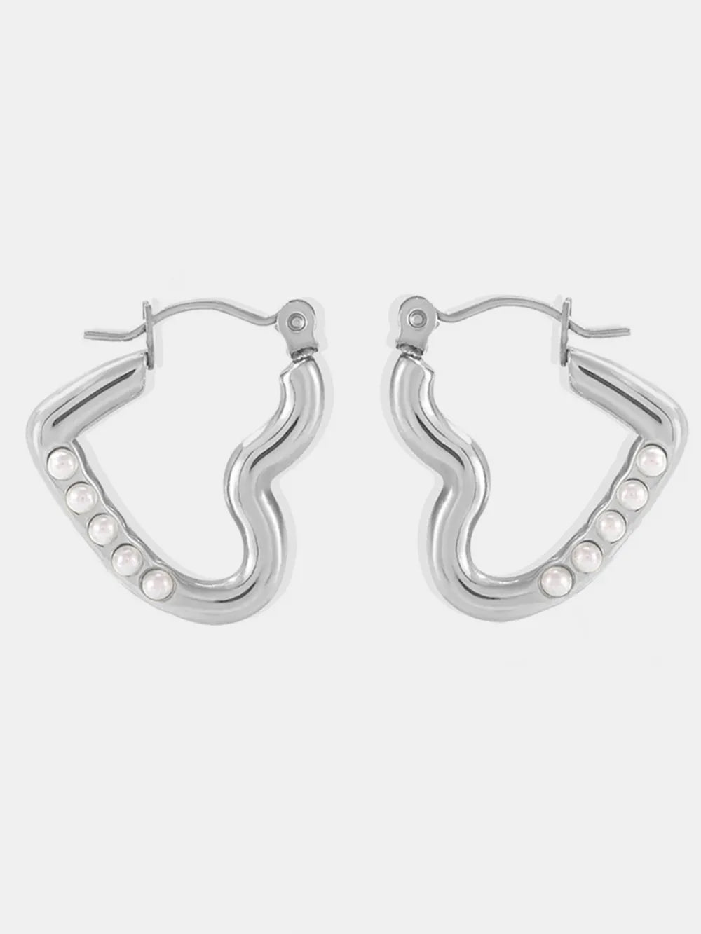 Stainless Steel Heart Earrings in Silver/White - women's earrings