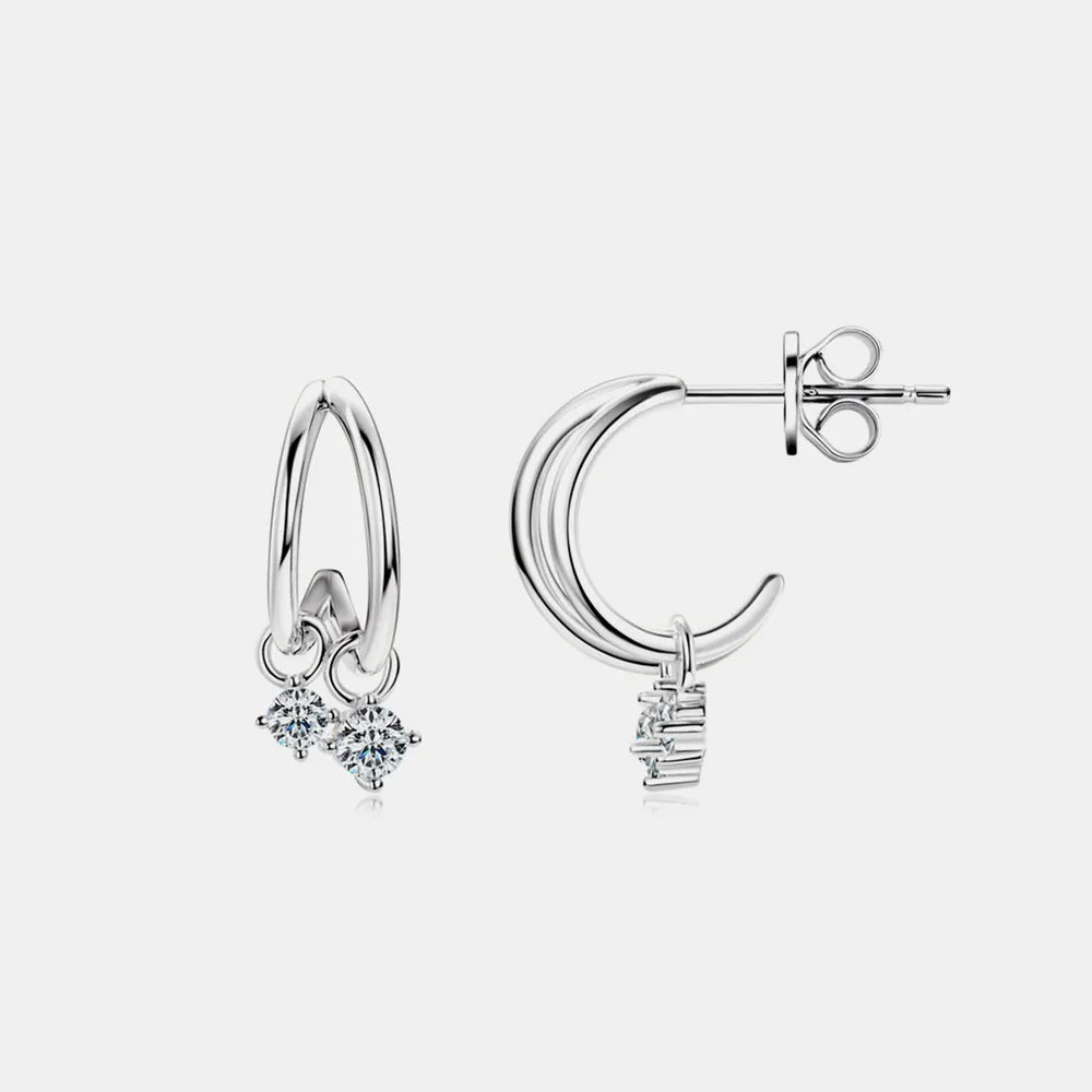 Sterling Silver Moissanite C-Hoop Earrings - alternate earring view