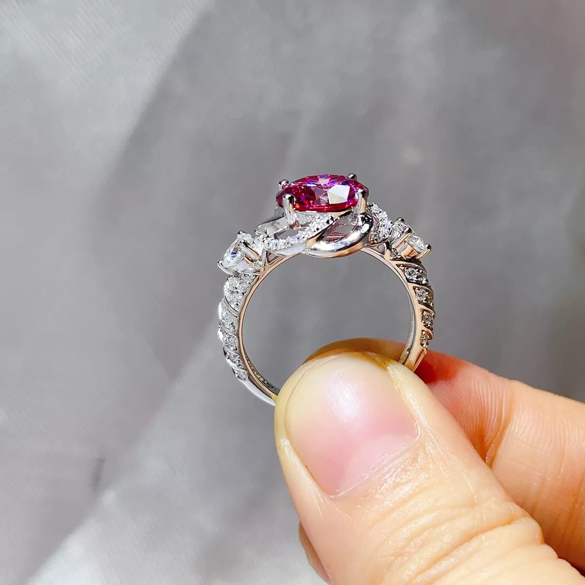 3 Carat Sterling Silver Moissanite Ring in Hot Pink - women's ring