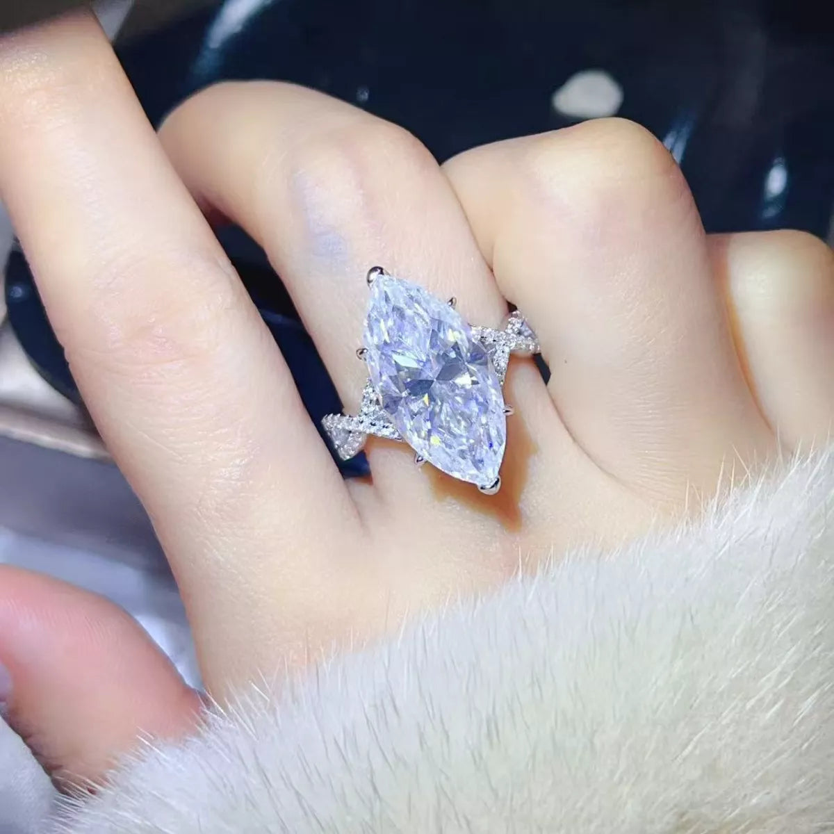 10 Carat Moissanite Sterling Silver Ring in Silver - women's ring