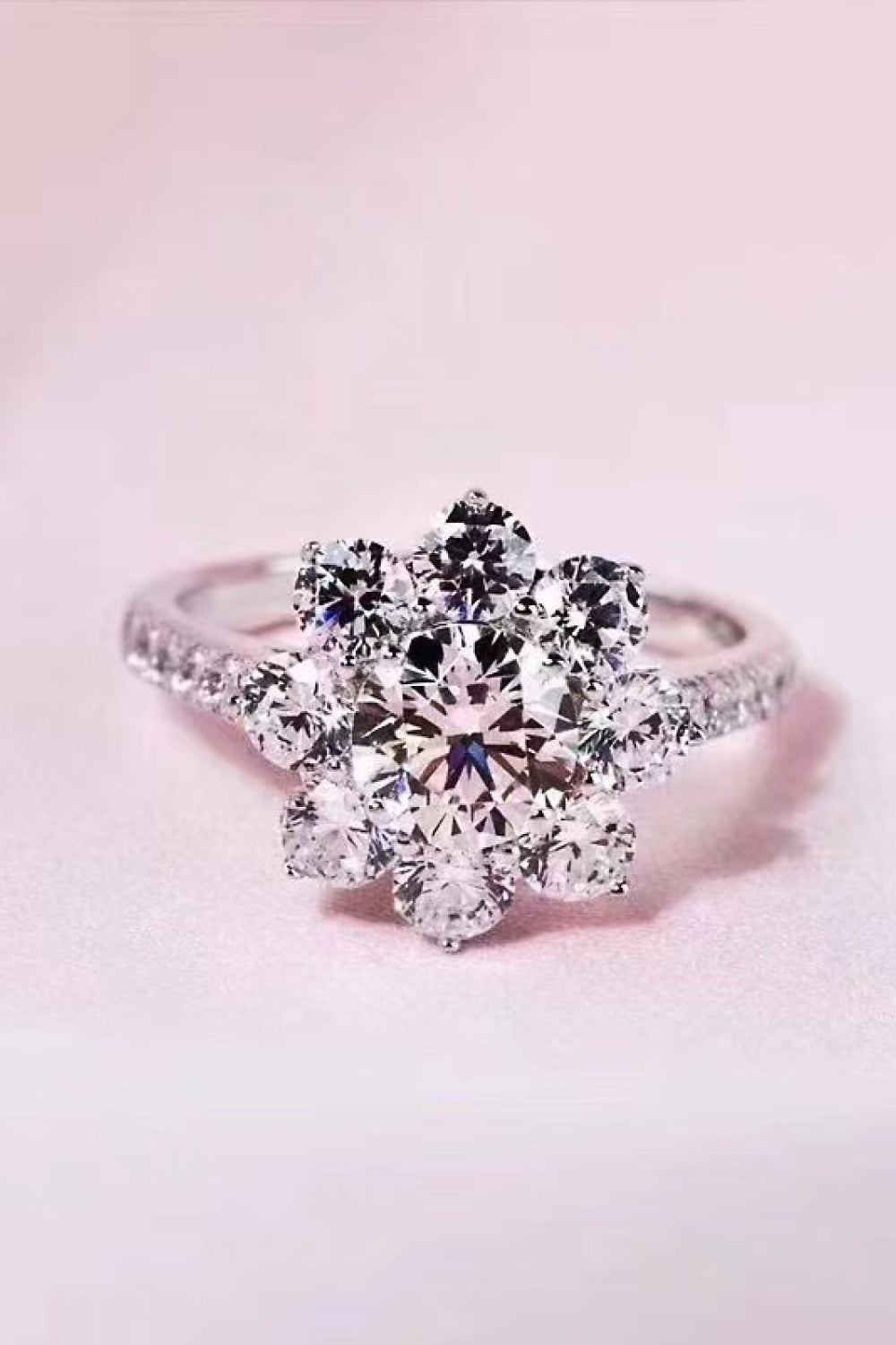 1 Carat Moissanite Flower Ring in Silver - women's ring