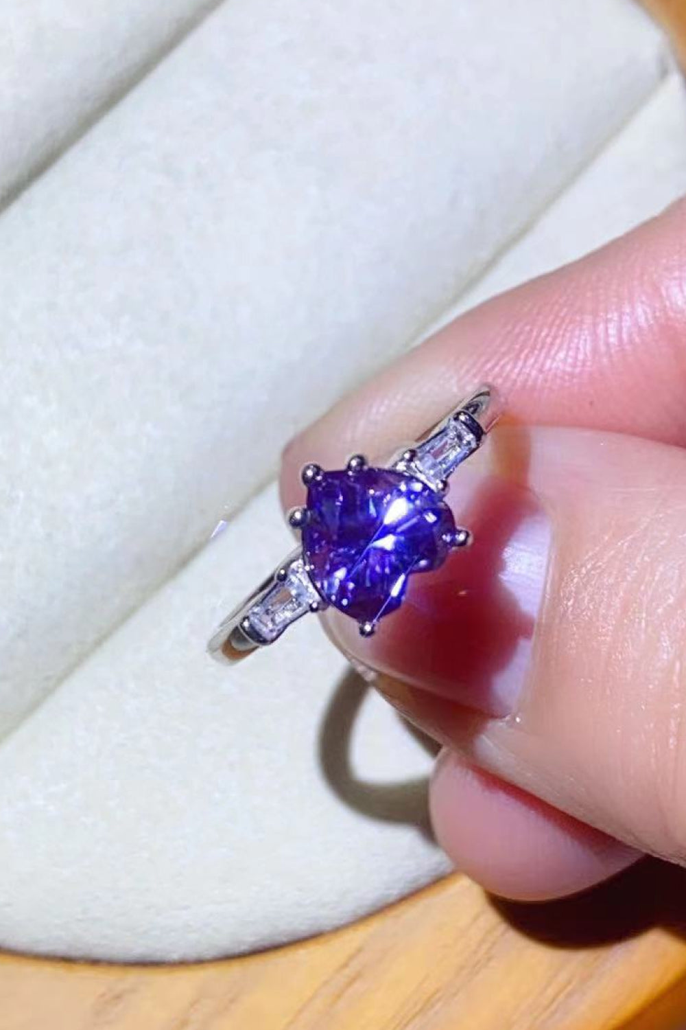 1 Carat Moissanite Heart-Shaped Platinum-Plated Ring in Purple in Purple - women's ring