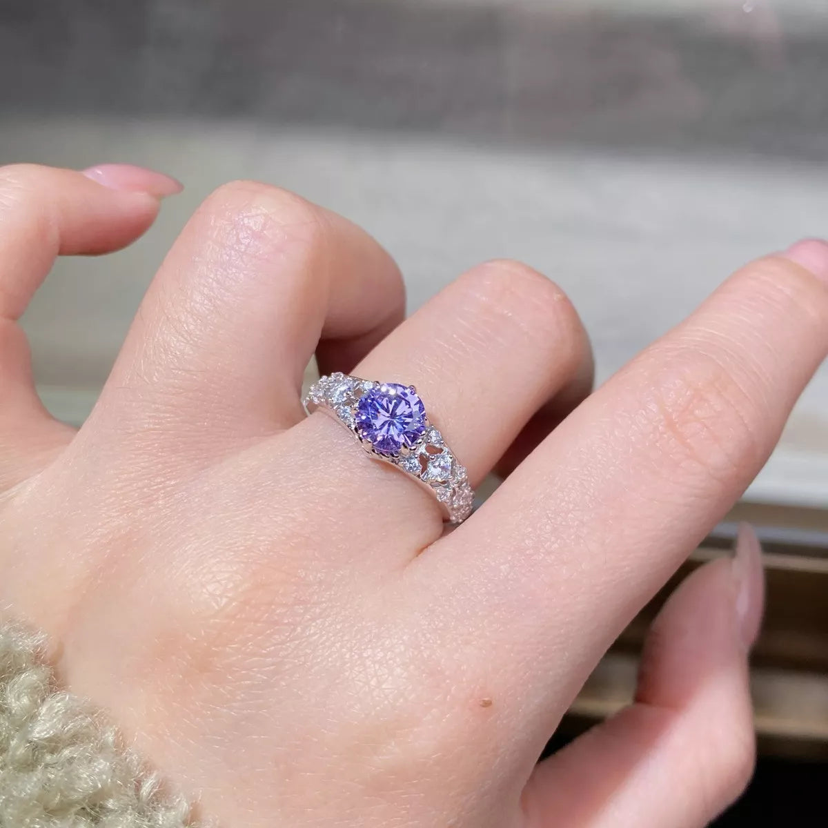 Growing High-Carbon Diamond Sterling Silver Ring in Heliotrope Purple - women's ring
