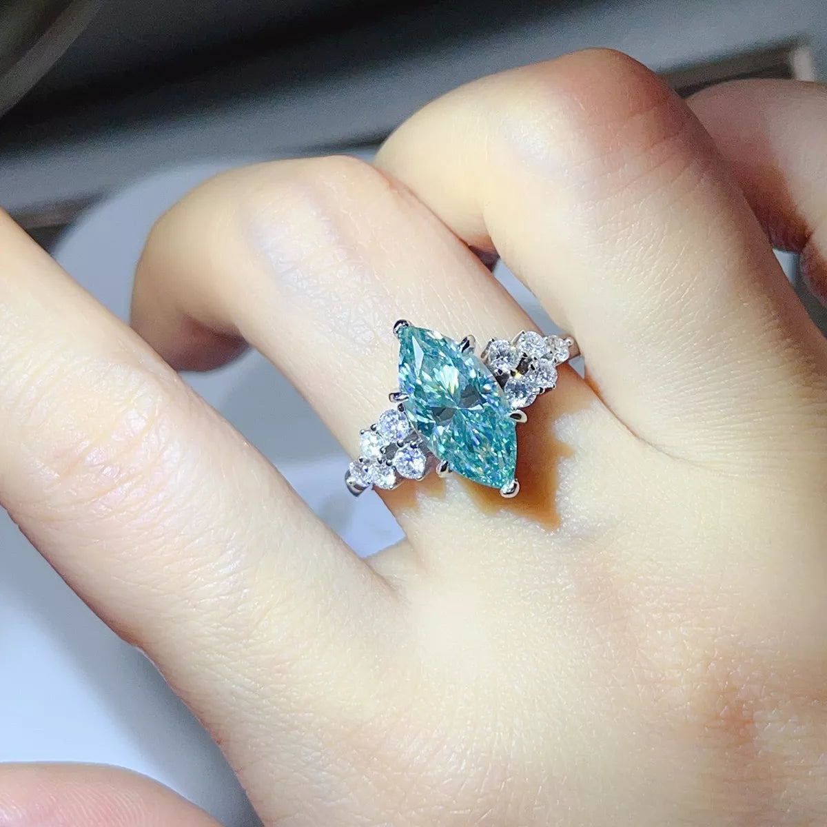5 Carat Sterling Silver Moissanite Ring in Green - women's ring