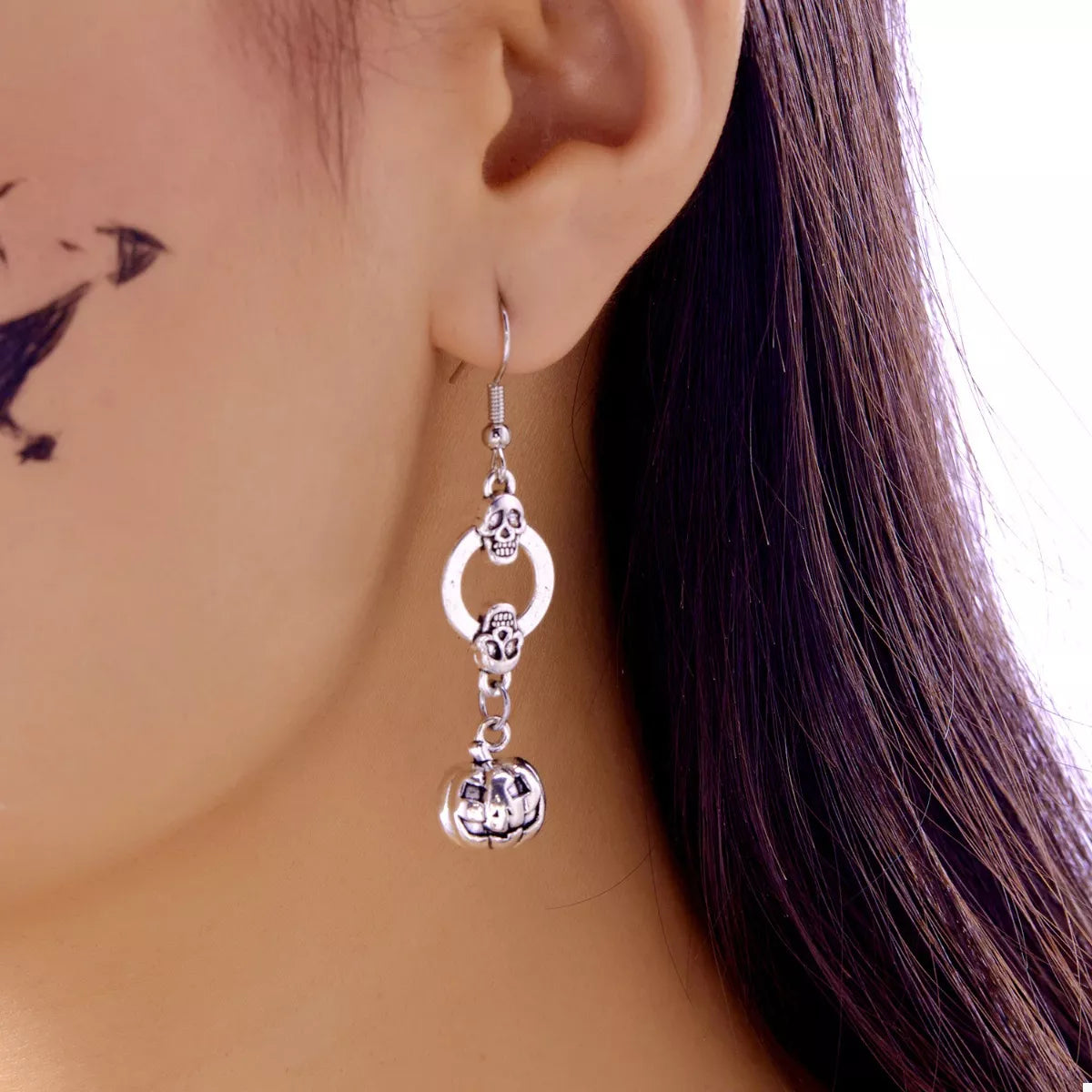 Halloween Pumpkin Dangle Earrings in Silver - women's dangle earrings