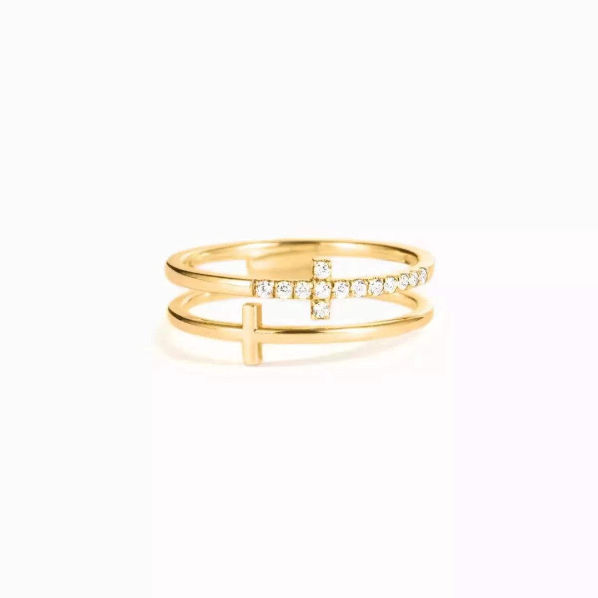Double Band Cross Ring in Gold - women's band ring