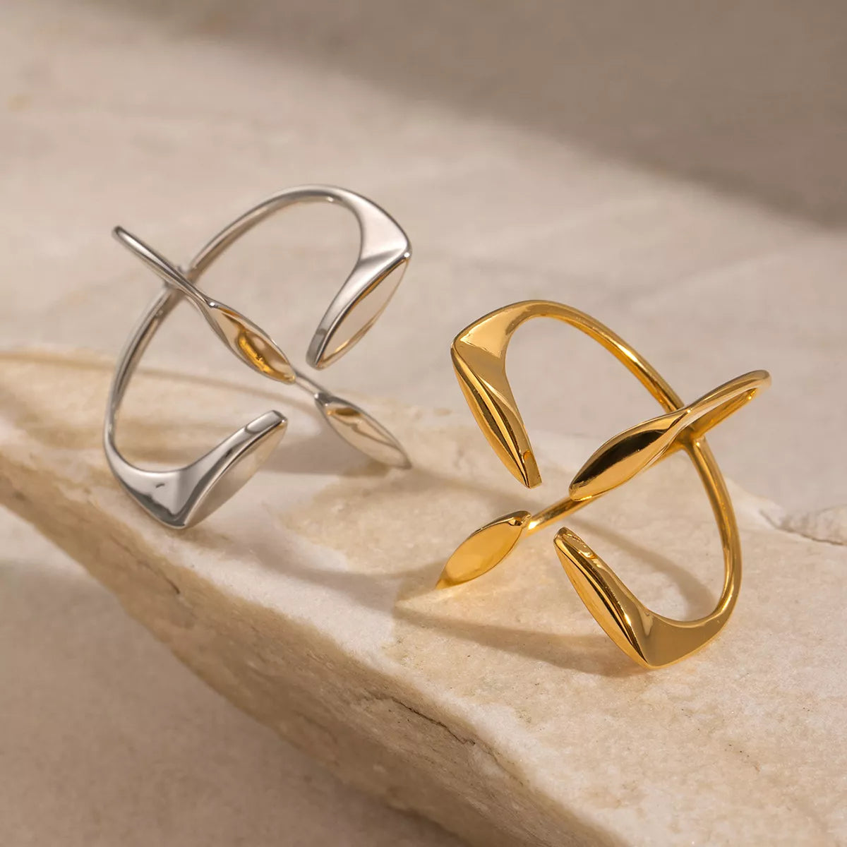 Stainless Steel Crisscross Open Ring - alternate ring view