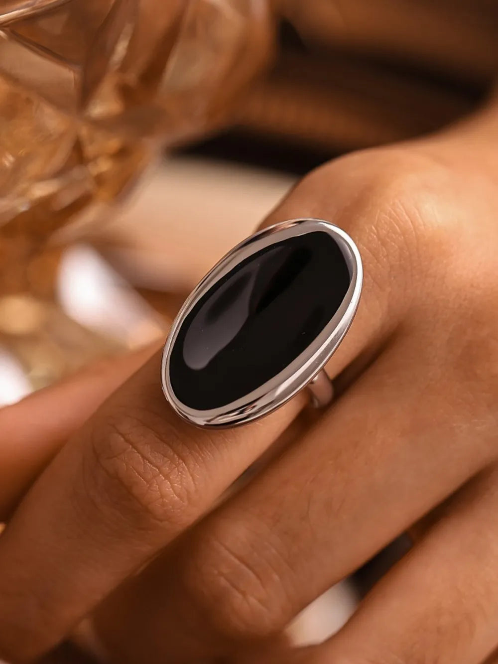 Stainless Steel Oil Drip Elliptical Open Ring - alternate ring view
