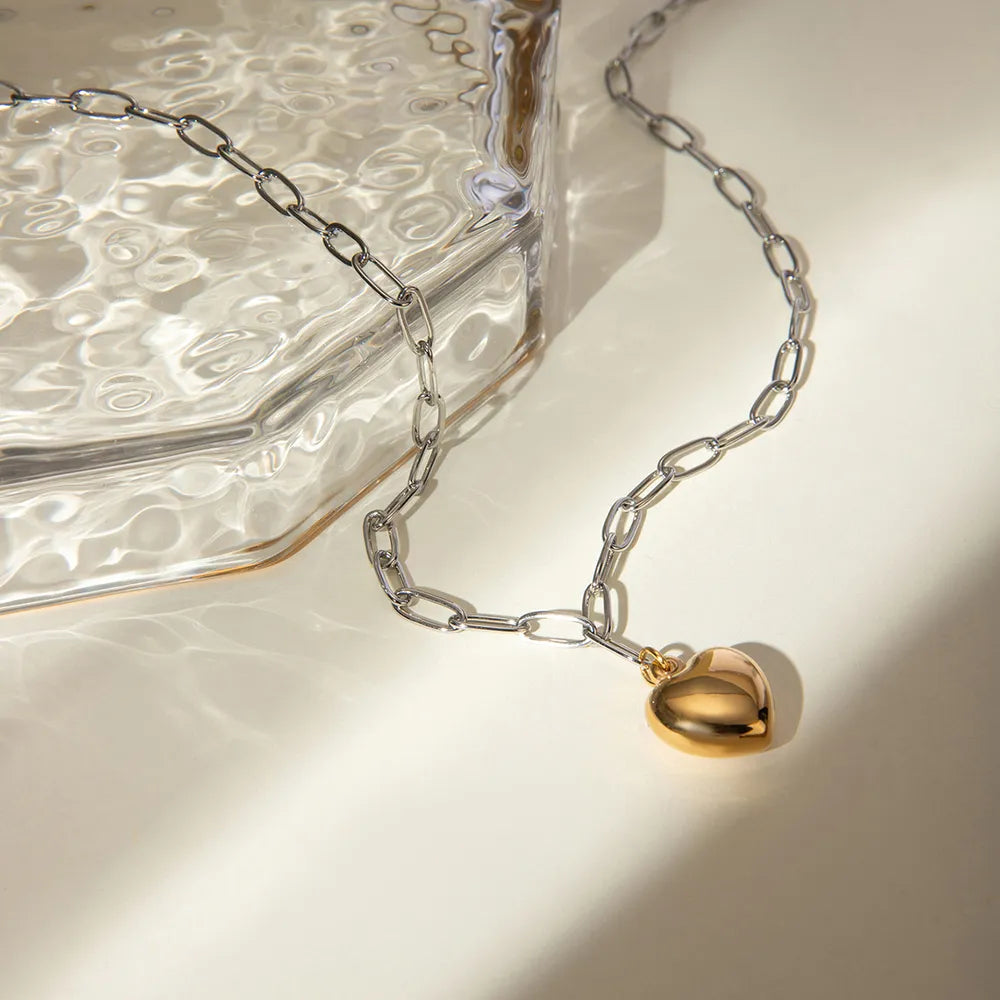 Stainless Steel Heart Pendant Necklace - alternate necklace view