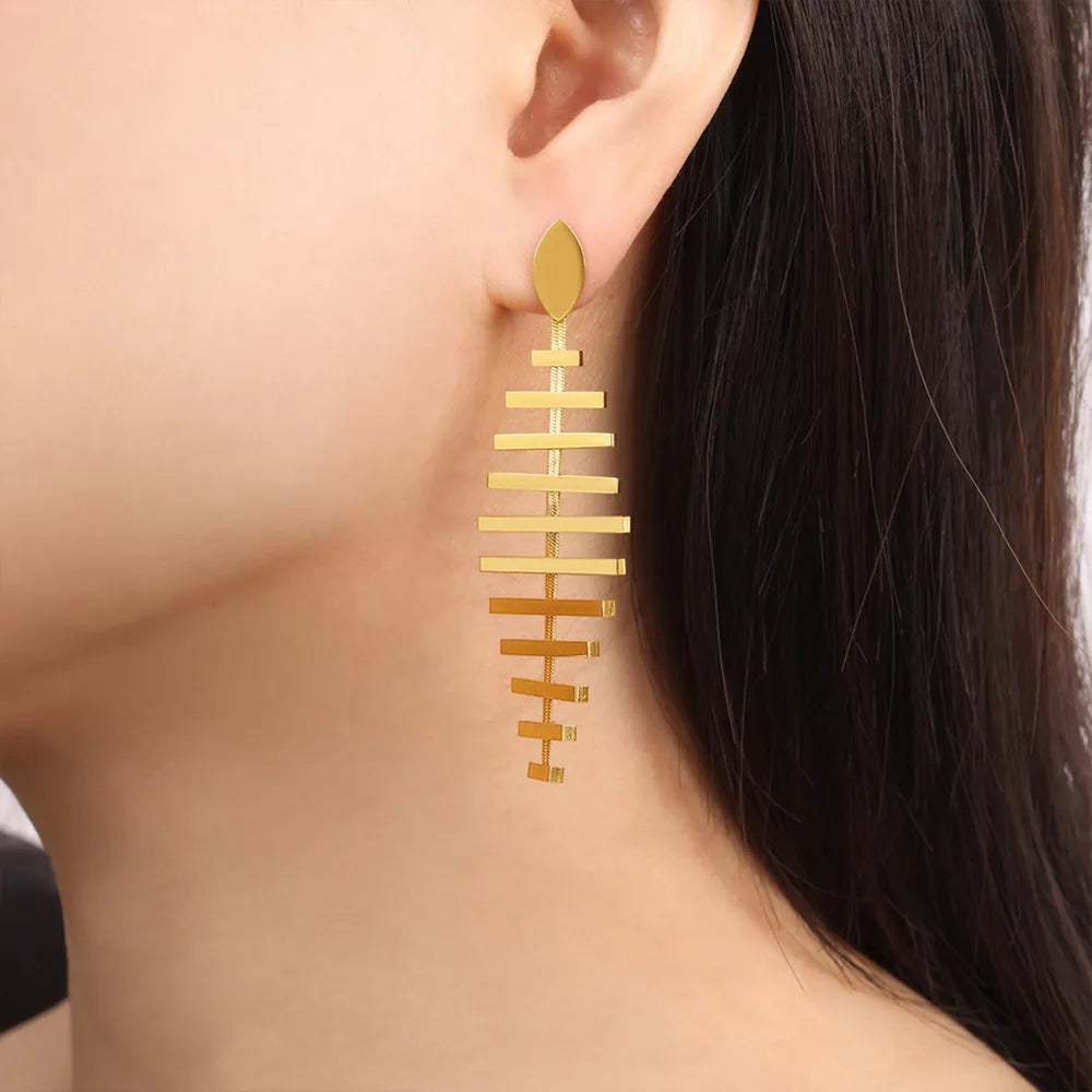Titanium Steel Fishbone Shape Earrings - alternate earring view