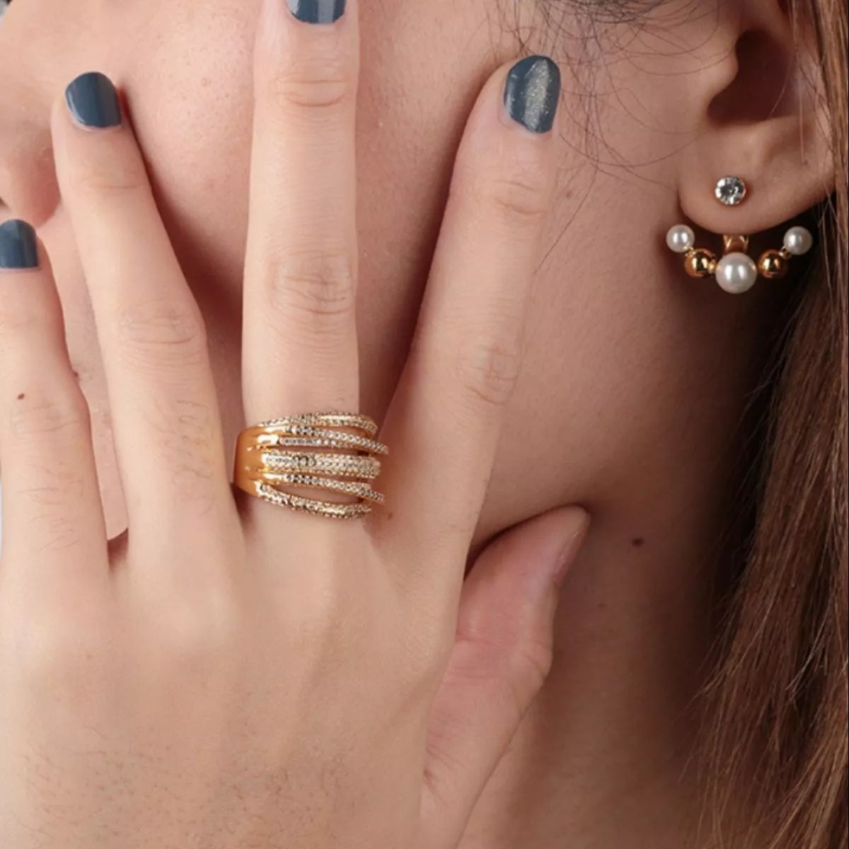18K Gold-Plated Multi-Row Ring in Gold - women's ring