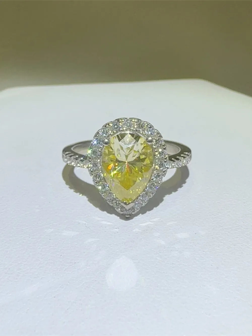 2 Carat Moissanite Sterling Silver Teardrop Ring in Yellow - women's ring