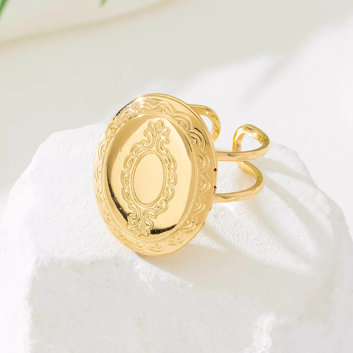 18K Gold-Plated Open Engraved Ring - alternate ring view
