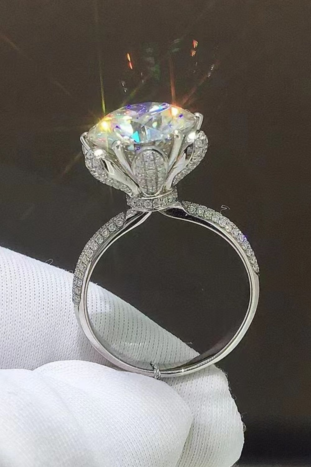 5 Carat Moissanite Side Stone Ring in Silver - women's side-stone ring