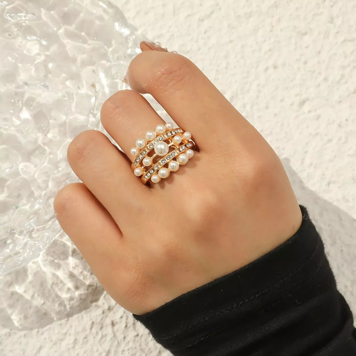 Pearl 18K Gold-Plated Open Ring in Gold - women's open ring