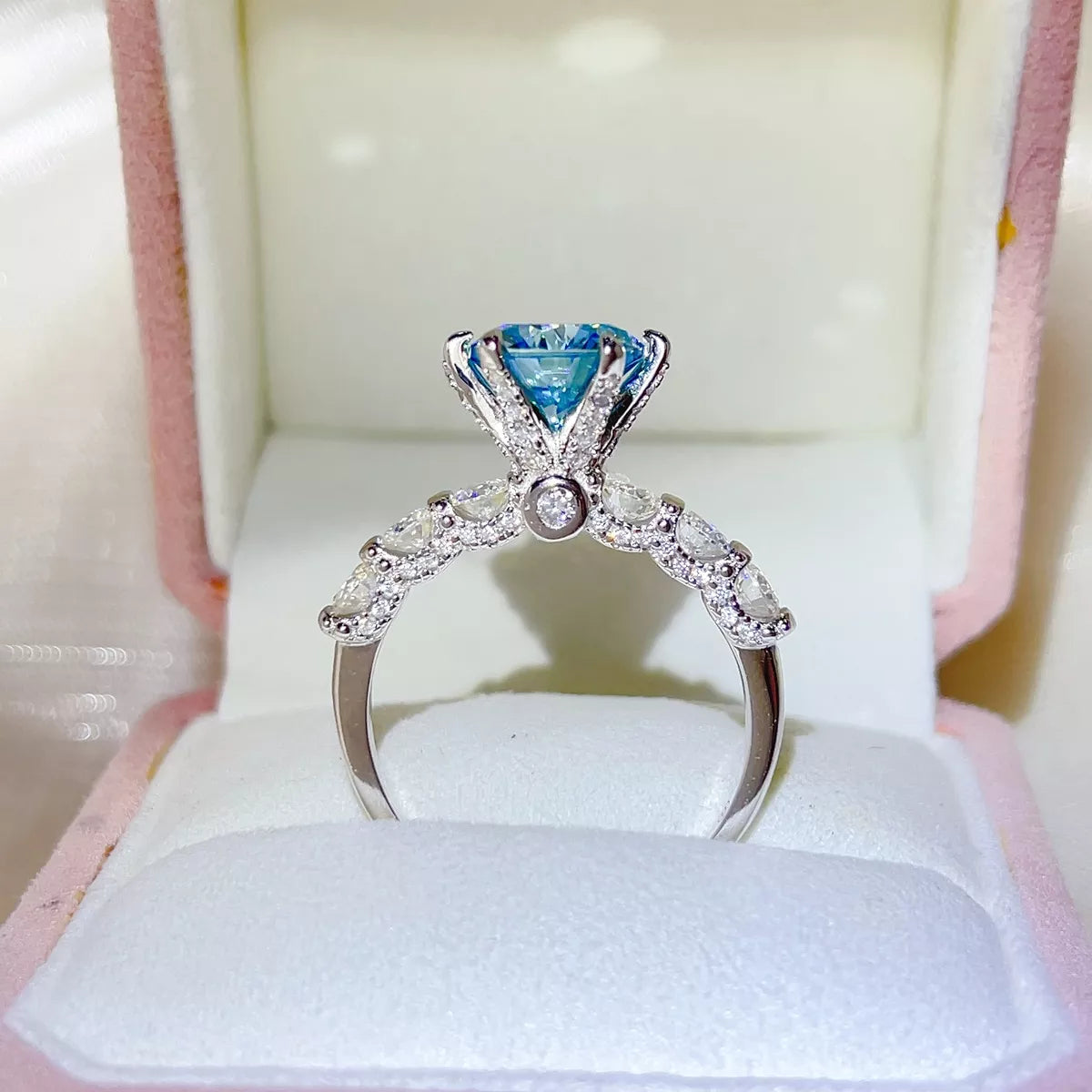 3 Carat Sterling Silver Moissanite Ring in Blue - women's ring