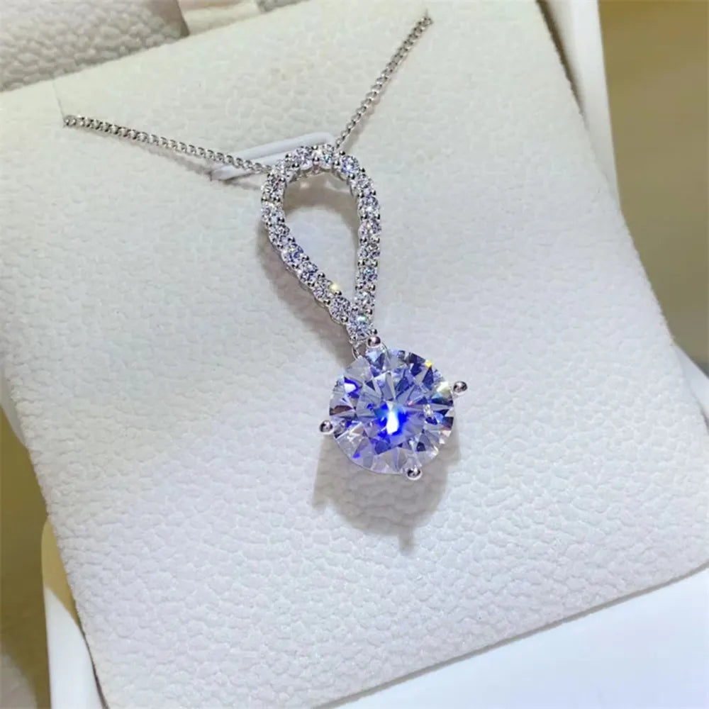 5 Carat Moissanite Sterling Silver Teardrop Necklace - alternate necklace view